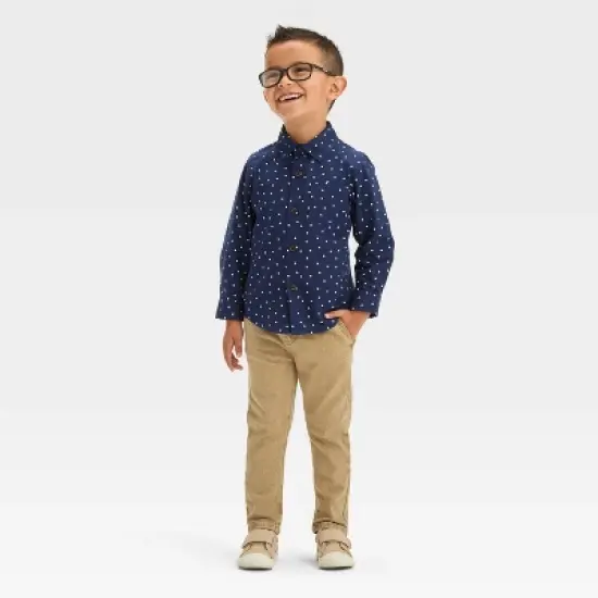 Toddler Boys' Long Sleeve Dot Printed 'Button-Down' Shirt - Cat & Jack&trade; Navy Blue image {2}