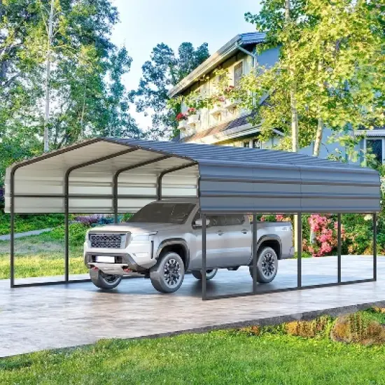 Erommy Carport with Galvanized Steel Roof, Multi-Use Shelter, Sturdy Metal Carport for Cars, Boats, and Tractors image {4}