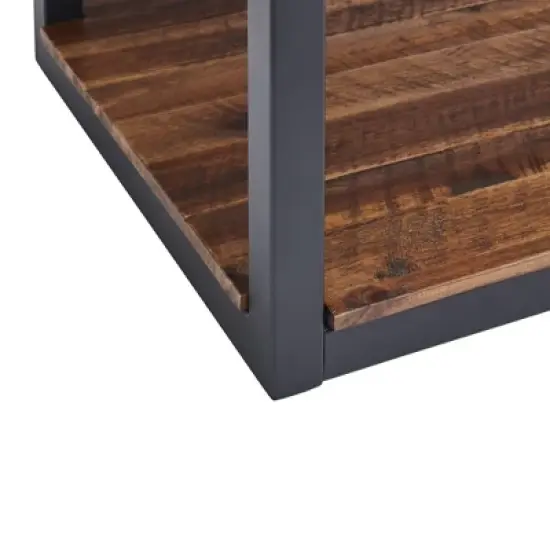 Claremont Rustic Wood Bench with Low Shelf Dark Brown - Alaterre Furniture image {4}