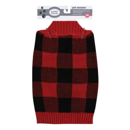 Luvable Friends Dogs and Cats Knit Pet Sweater, Buffalo Plaid image {1}