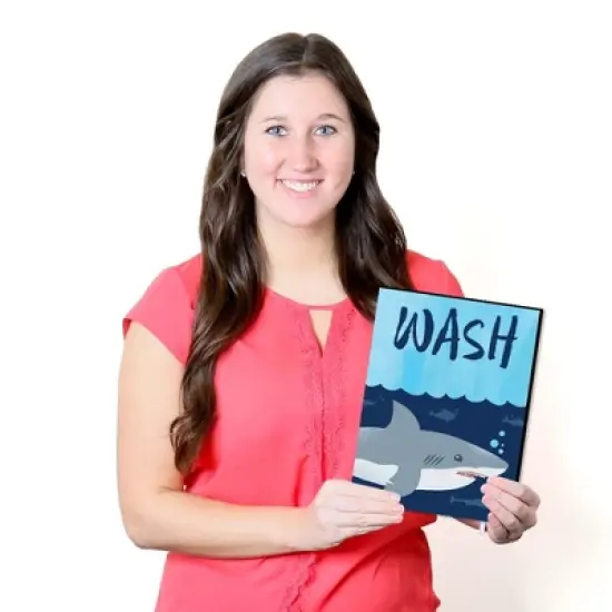 Big Dot of Happiness Shark Zone - Kids Bathroom Rules Wall Art - 7.5 x 10 inches - Set of 3 Signs - Wash, Brush, Flush image {5}