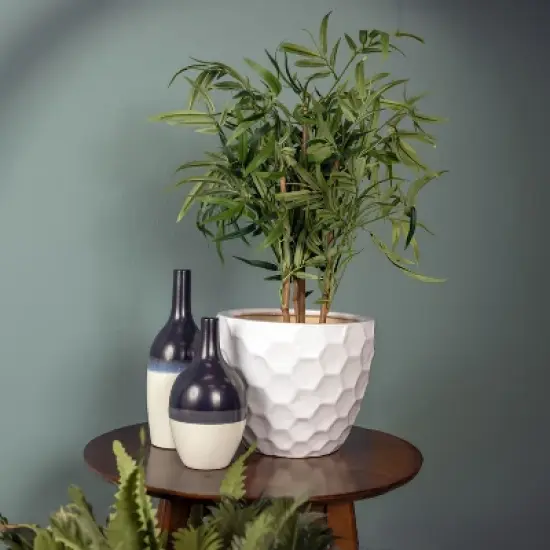 Sunnydaze Honeycomb Pattern Ceramic Planter - 11.25" Round - White - 2-Pack image {3}