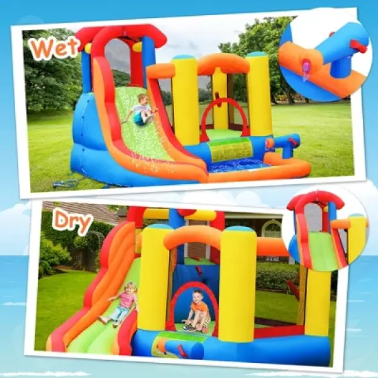 Costway Inflatable Bounce House Water Slide w/ Climbing Wall Splash Pool Water Cannon image {6}