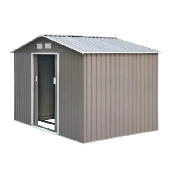 Outsunny 9' x 6' Metal Storage Shed Garden Tool House with Double Sliding Doors, 4 Air Vents for Backyard, Patio, Lawn Gray image {3}