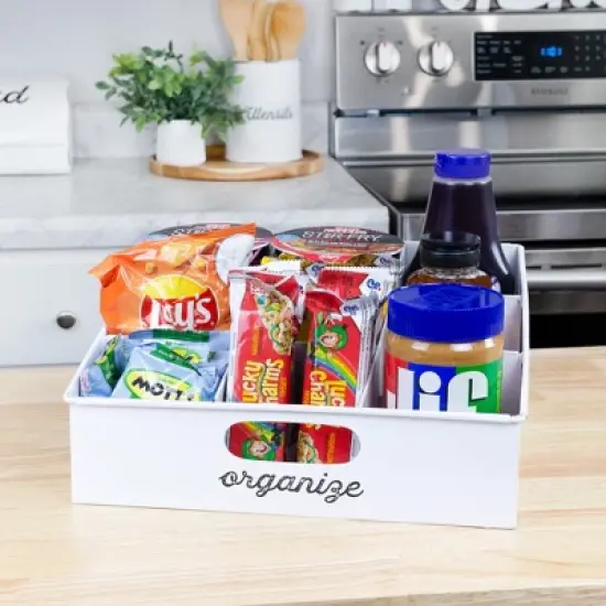 AuldHome Design White Enamelware Farmhouse Snack Caddy; Rustic Countertop Storage Container w/ Dividers image {1}
