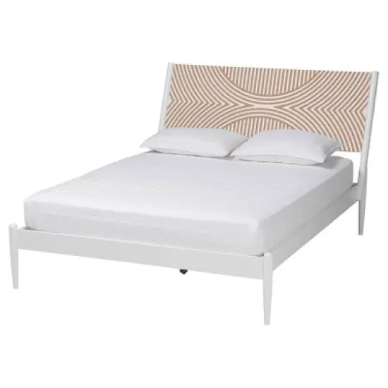 Baxton Studio Queen 3pc Louetta Carved Contrasting Bedroom Set White/Natural Brown image {3}