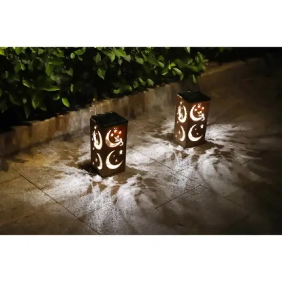 Techko Maid LED Solar 10.8" Portable Moon & Star Cut Out Decorative Outdoor Lantern Clear image {9}