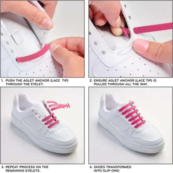 The Original Stretchlace No-Tie Silicone Elastic Shoelaces &ndash; Pink Tieless Shoe Laces (1 Set) image {5}
