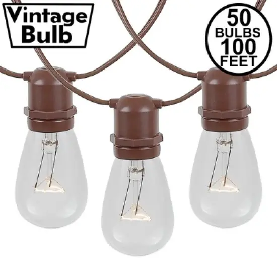 Novelty Lights 100 Feet Heavy Duty Light Strings and Sets with 50 In-Line E26 Sockets, Brown Wire PVC Stringer, 24" Spacing, Non-Connectable image {1}