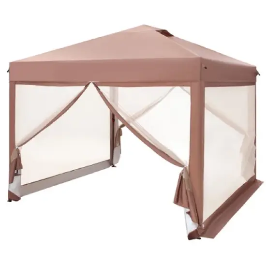 Captiva Designs 10x10 ft Pop-Up Canopy Tent with UV Protection, Mesh Sidewalls, and Easy Setup Roller Bag, Beige image {15}