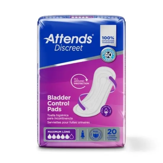 Attends Discreet Bladder Control Pads, Moderate Absorbency, 14.5 in, 20 Count, 10 Packs, 200 Total image {4}