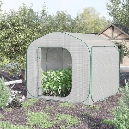 Outsunny 7' x 7' x 6' Portable Walk-in Greenhouse, Pop-up Setup, Outdoor Garden Canopy Hot House, Zipper Door image {2}