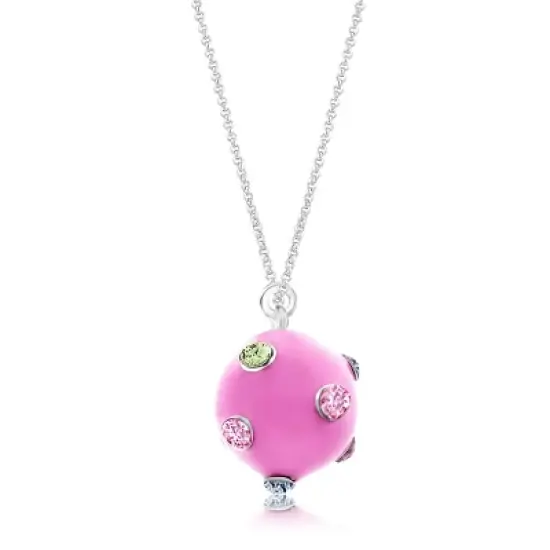 Chanteur Hypoallergenic Kids Jewelry Accessories Ball Pink Enamel Crystal White Gold Palladium Plating Necklace image {1}