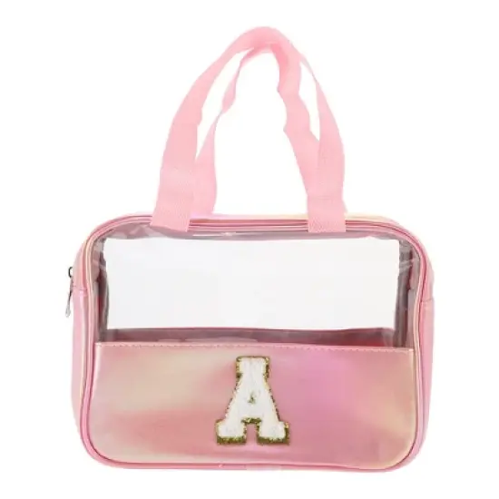 Unique Bargains Women's Clear Letter A Makeup Bag Pink 1 Pc image {3}