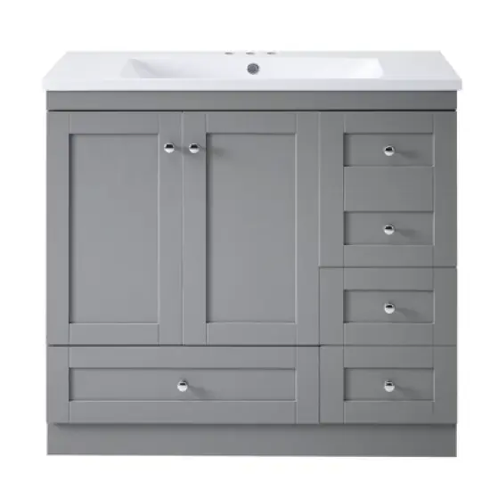 36"W Shaker Style Free-Standing Bathroom Vanity Cabinet with Resin Sink, 4 Drawers and 2 Soft-Close Doors - ModernLuxe image {10}