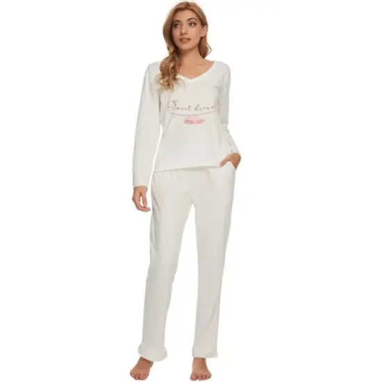 cheibear Womens Sleepwear Lounge V-Neck Soft Nightwear with Pants Long Sleeve Pajama Set image {5}