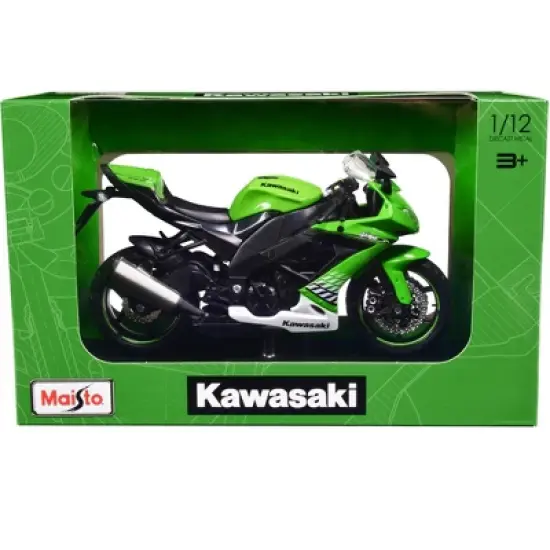 2010 Kawasaki Ninja ZX-10R Green with Plastic Display Stand 1/12 Diecast Motorcycle Model by Maisto image {1}