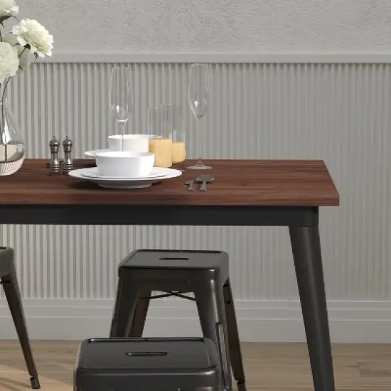 Merrick Lane Rectangular Steel Frame Square Table With Wood Top image {4}