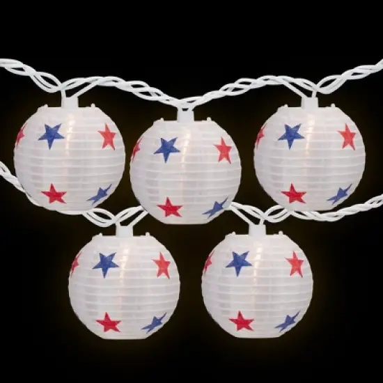 Northlight Patriotic Stars Paper Lantern Patio Light Set - 8.5' White Wire - 10ct image {2}