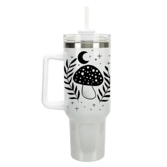 Elanze Designs Fairytale Mushroom Moon Stars 40 oz. Stainless Steel, Large Water Bottle Coffee Mug, Spill & Leak Resistant, Thermal Travel Tumbler image {1}