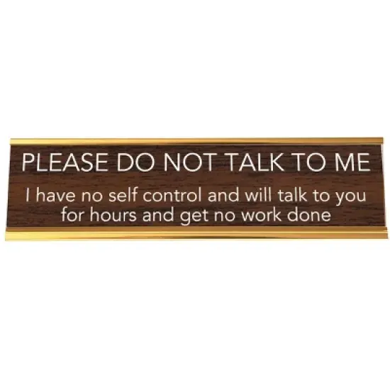 LEMONSODA Nameplate Style Desk Sign (PLEASE DO NOT TALK TO ME) - Brown and Gold image {4}