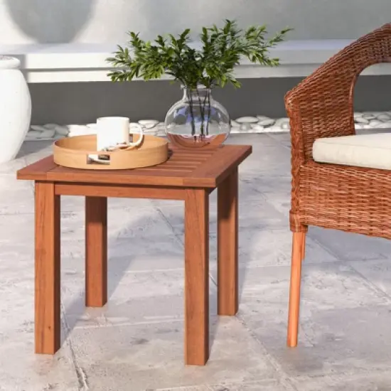 Tangkula 1PC/2PCS Patio Hardwood End Table Square Side Table with Slatted Tabletop Small Coffee Bistro Table Indoor Outdoor Side Table image {1}