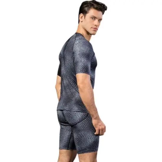 Anna-Kaci Active Men's Honeycomb Textured Compression Shirt with Short Sleeves and Stretch Fit image {4}