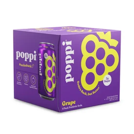 Poppi Grape Prebiotic Beverage - 4pk/12 fl oz Cans image {2}