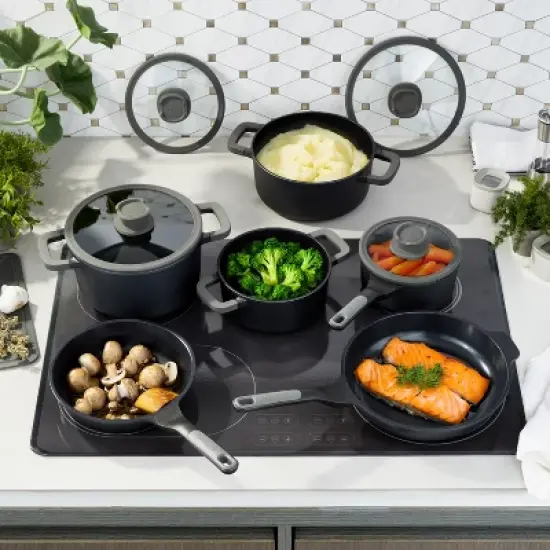 BergHOFF Leo Stone+ 10Pc Nonstick Ceramic Cookware Set With Glass Lid, Recycled Cast Aluminum image {1}