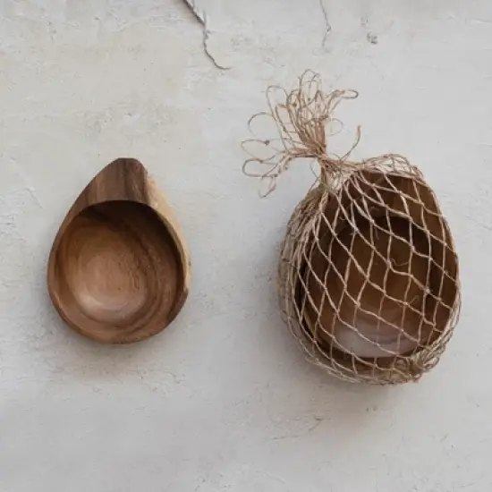 Storied Home Round Acacia Wood Trays, Set of 4, Natural image {2}