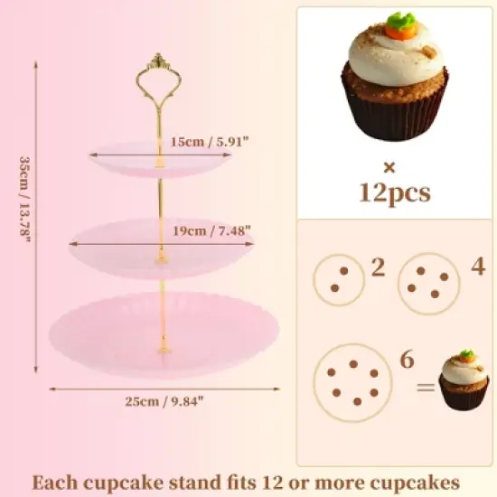 Unique Bargains 3 Tier Dessert Cupcake Stand Wave Style with Tiered Serving Tray for Donuts Fruits Pink Gold Tone image {1}