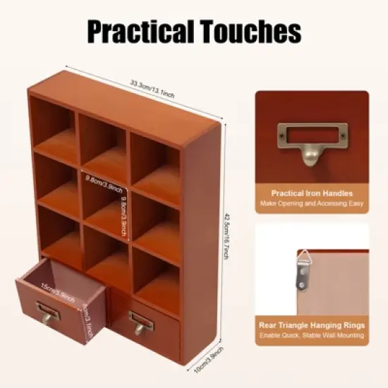 YIYIBYUS Wooden Storage Box Display Shelves with 2 Drawers Vintage Wooden Cabinet image {4}