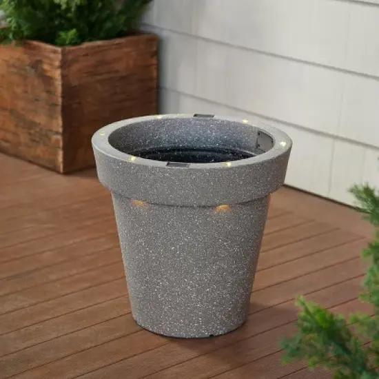 16" Solar Round Planter, Cement image {1}