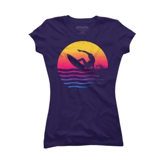 Junior's Design By Humans Surfer Waves By clingcling T-Shirt image {3}