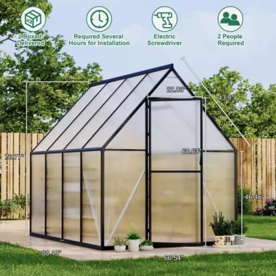 Aluminum-Framed Polycarbonate Greenhouse, Heavy Duty, with Quick Setup Structure and Roof Vent, Large Enhanced Aluminum GreenhouseKit for Outdoors image {1}