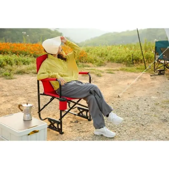 PAGED Camping Chairs with Solid Armrests and Drink Holder,Outdoor Portable Chairs with Comfortable Backrest,Folding Rocking Chair for Lawn image {7}