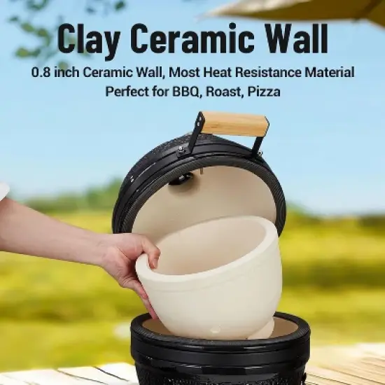 Acekool 13" Ceramic Charcoal Grill - Portable Egg-Style Cooker with Stand, Stainless Grate & Heat Deflectors for Outdoor BBQ & Baking image {2}