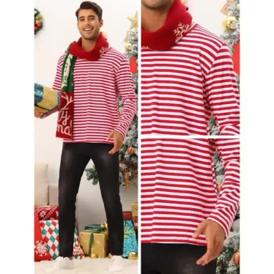 Lars Amadeus Men's Casual Basic Crew Neck Long Sleeves Pullover Striped T-Shirt image {4}