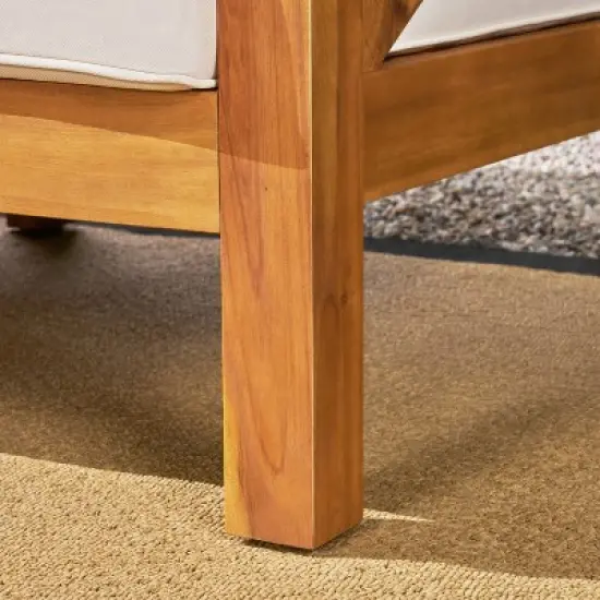 GDFStudio Keith Outdoor Acacia Wood Loveseat with Cushions image {7}