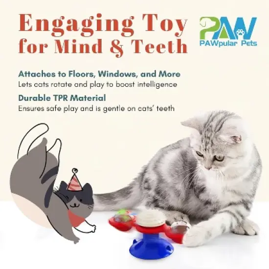 Cat Entertainment Set: Interactive Rotating Disk, Feather Teasers, Tumbler, Windmill Toy - Keeps Cats Active & Engaged Blue image {2}