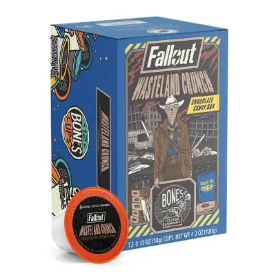 Bones Coffee Company Wasteland Crunch Fallout Coffee Chocolate Candy Bar Flavor 12ct Single-Serve Bones Cups Coffee Pod Keurig Coffee Maker Compatible image {6}