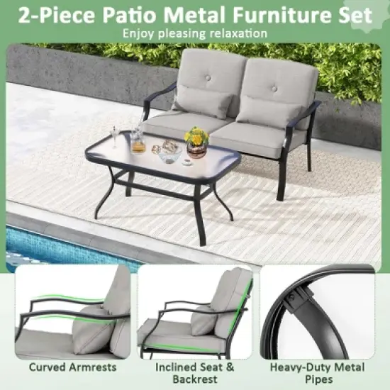 Costway 2 PCS Patio Furniture Set Outdoor Loveseat Chair Coffee Table Cushioned Seat image {3}