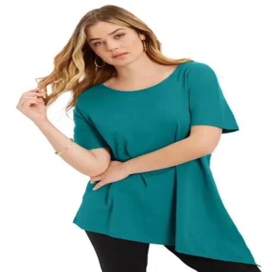 June + Vie by Roaman's Women&rsquo;s Plus Size Short-Sleeve Asymmetrical Tunic image {6}