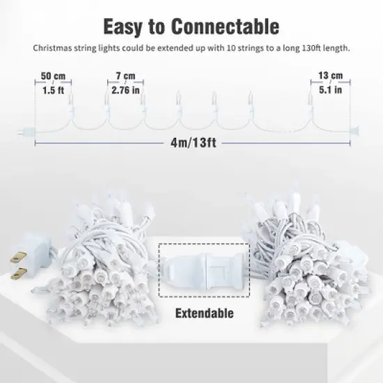 Itopfox Clear Christmas Lights Set, 2Pack 50Count Incandescent Mini String Lights with White Wire for Indoor Christmas Tree Garland Birthday Wedding image {3}