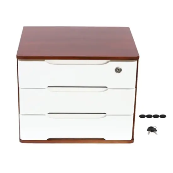 YIYIBYUS 3Tiers Wooden Desktop Storage Box, Desk Organizer with Lockable Drawers image {6}