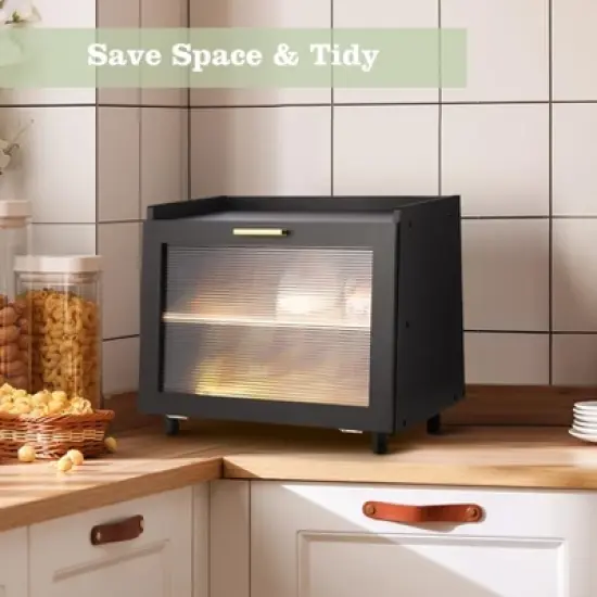 Rustic Black Bamboo Bread Box &ndash; 2-tier Freshness Keeper with Clear View Door & Elevated Design &ndash; Farmhouse Kitchen Organizer image {4}