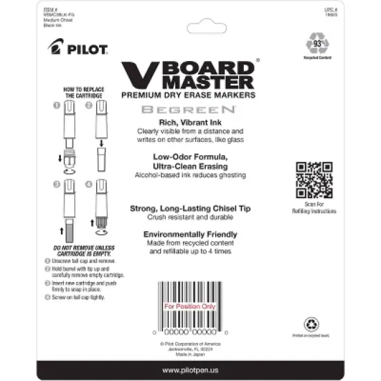 Pilot 3pk VBoard Master Dry Erase Markers Chisel Tip Black Ink with Bonus Refills image {5}
