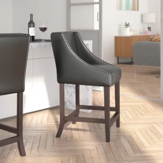 Merrick Lane 24 Inch Counter Height Stool with Nailhead Trim - Set of 2 image {5}