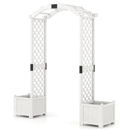 Tangkula Garden Arbor w/ Planter Wooden Planter Arch w/ Trellis White image {9}