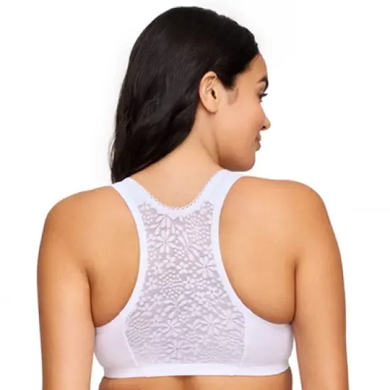 Glamorise Womens Front-Closure Cotton T-Back Comfort Wirefree Bra 1908 White image {1}